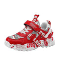 Boys' spring sneaker with velcro strap and rubber sole in beige blue, white red, or bright red.