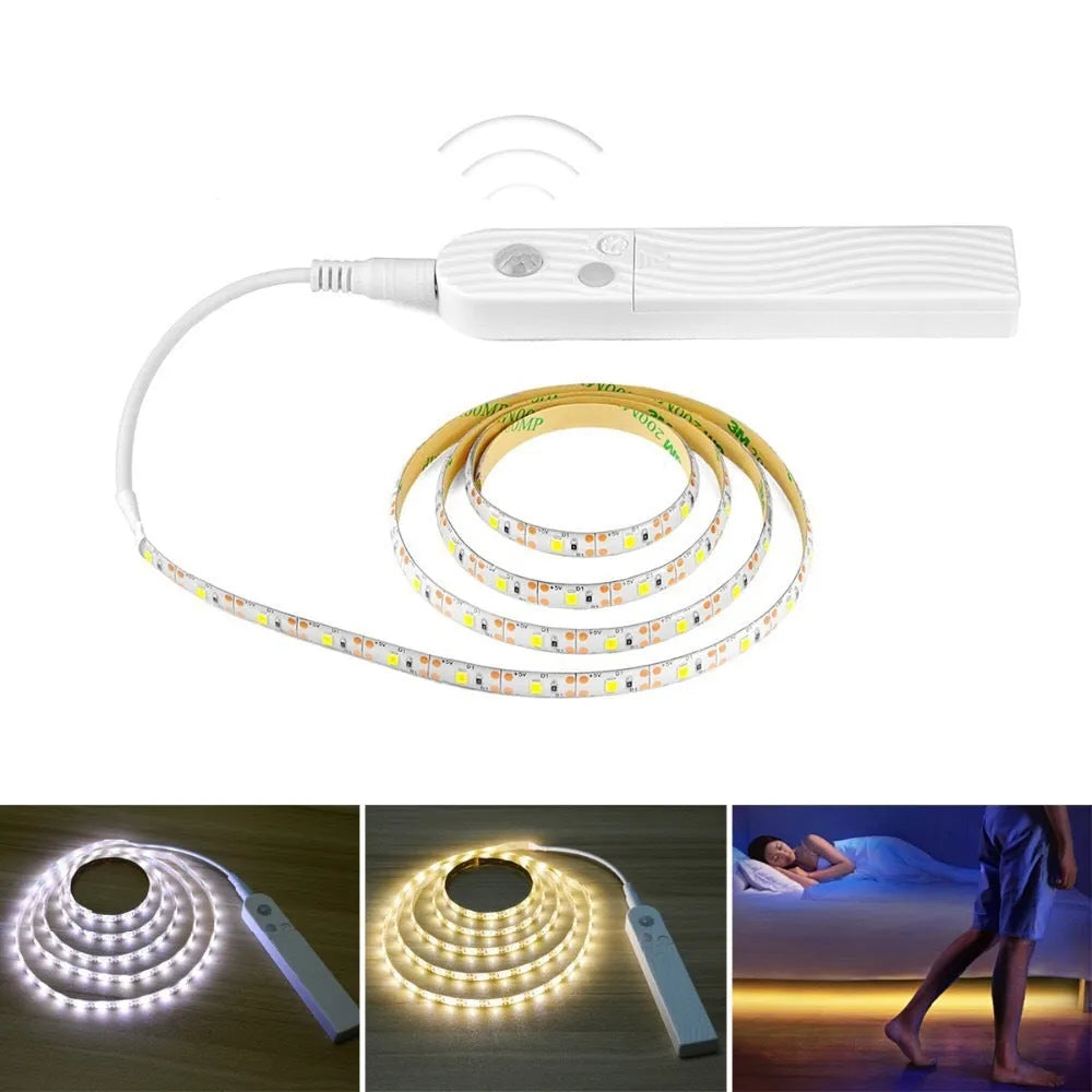 Motion sensor LED light strip under cabinet with induction battery box, 1 metre length, warm white