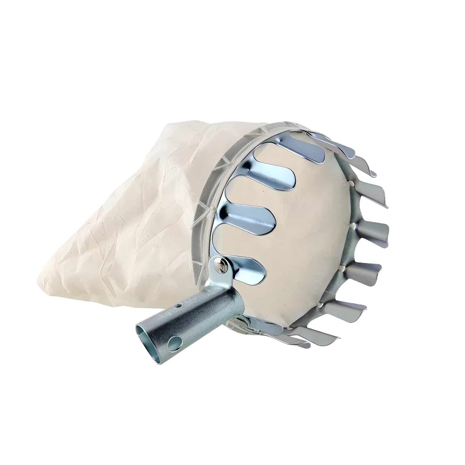 Fruit picker with steel frame and cloth bag catcher for harvesting tree fruit