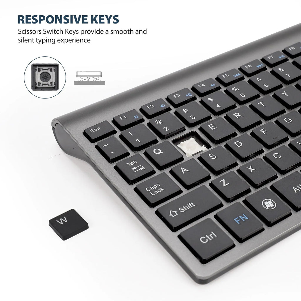 Wireless keyboard iron gray silicone keys ultra-thin profile with Nano USB receiver stored on back