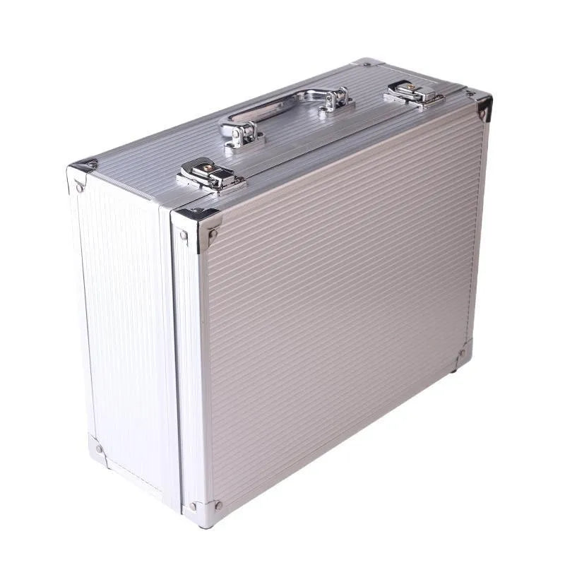 Black aluminium tattoo equipment storage box with secure latch for professional organisation