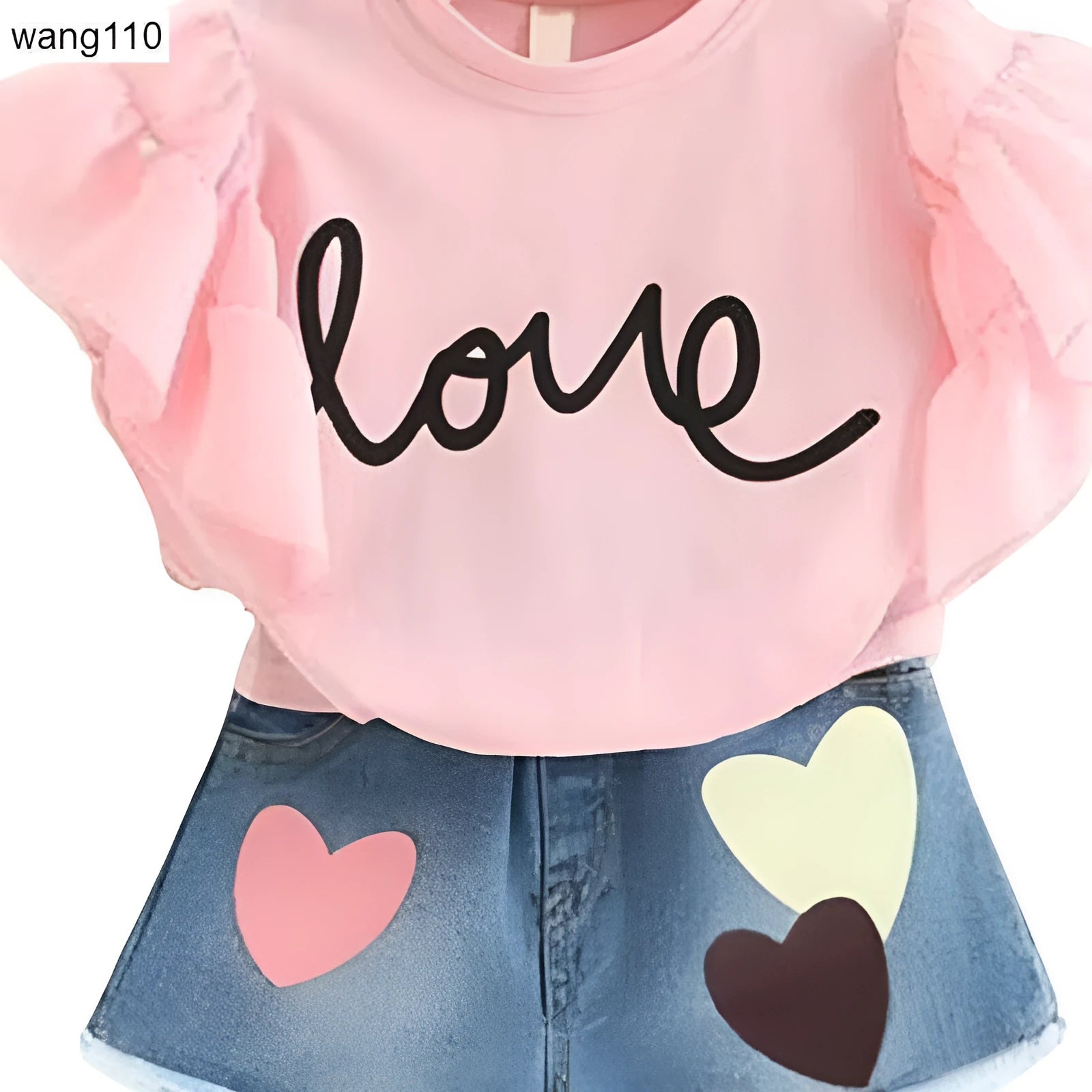 Summer girls two-piece T-shirt and hole pants clothing set in green for middle school children
