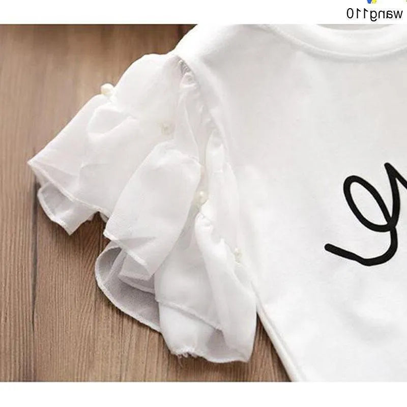 Summer girls two-piece T-shirt and hole pants clothing set in green for middle school children