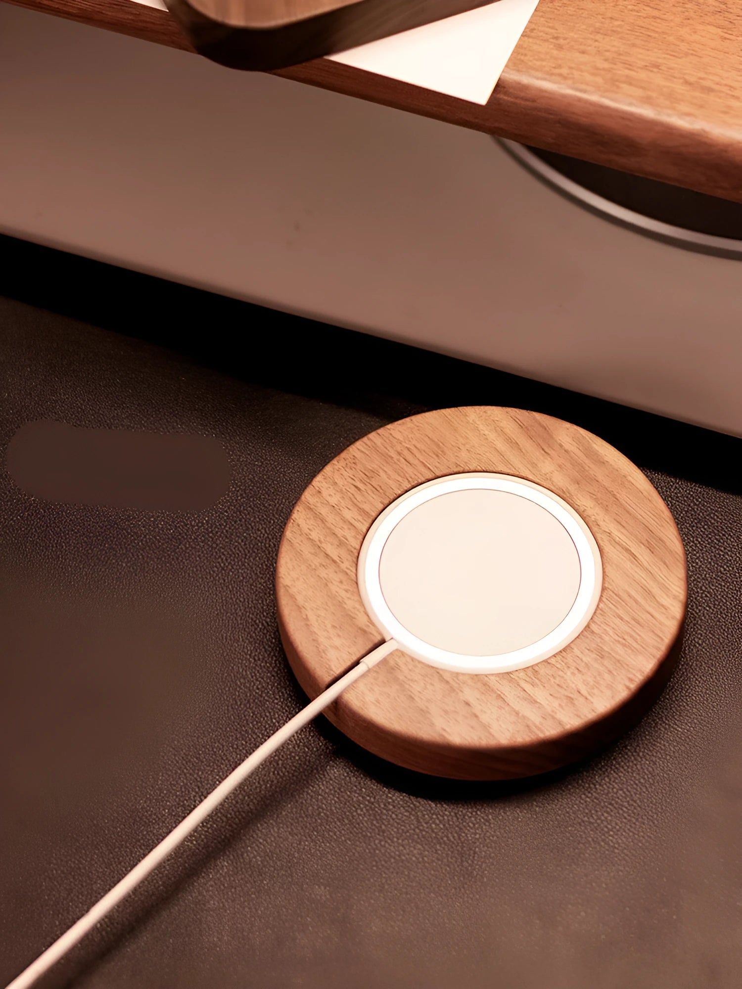 Walnut wood magnetic wireless charging bracket for iPhones with protective cover