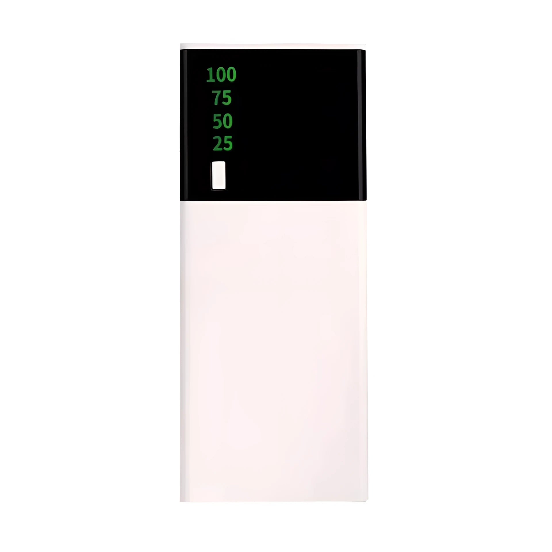 Black rectangular 20000mAh portable power bank with a charging cable.