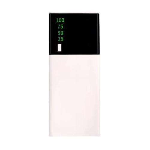 Black rectangular 20000mAh portable power bank with a charging cable.