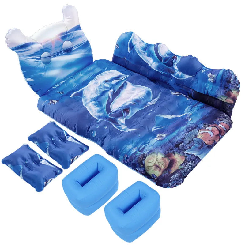 Car inflatable bed 170x80cm folding cushion in cartoon navy print for SUV rear seat rest