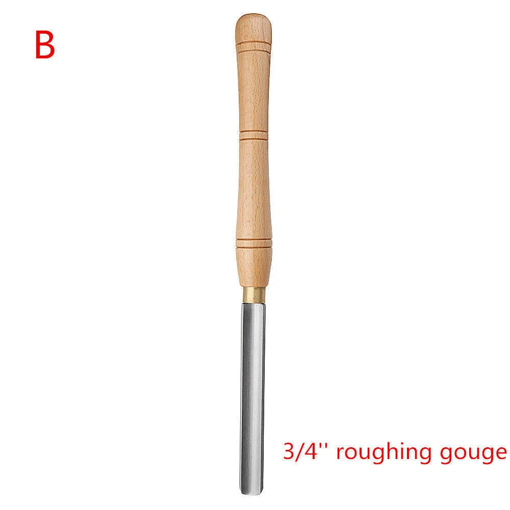 Eight chrome vanadium steel woodturning tools presented inside an open wooden storage box.