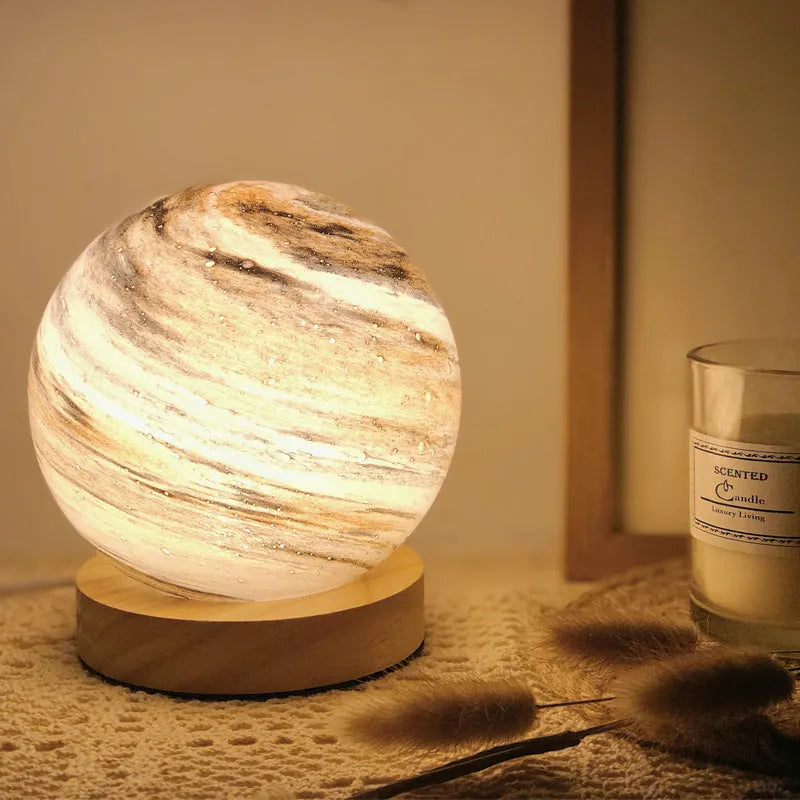 Nordic style USB bedside table lamp with glass shade in various colour options