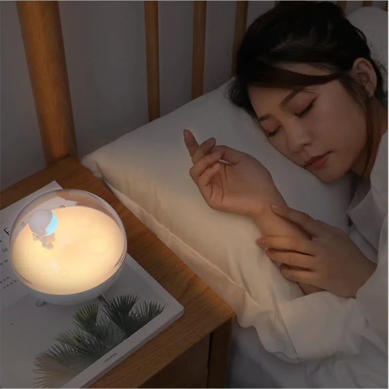 USB-powered cartoon night light LED with plastic shade in blue and white colour options