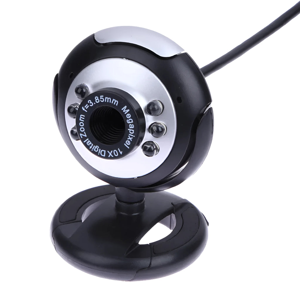 USB webcam with six white LED lights around the lens for computer video calls