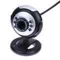 USB webcam with six white LED lights around the lens for computer video calls
