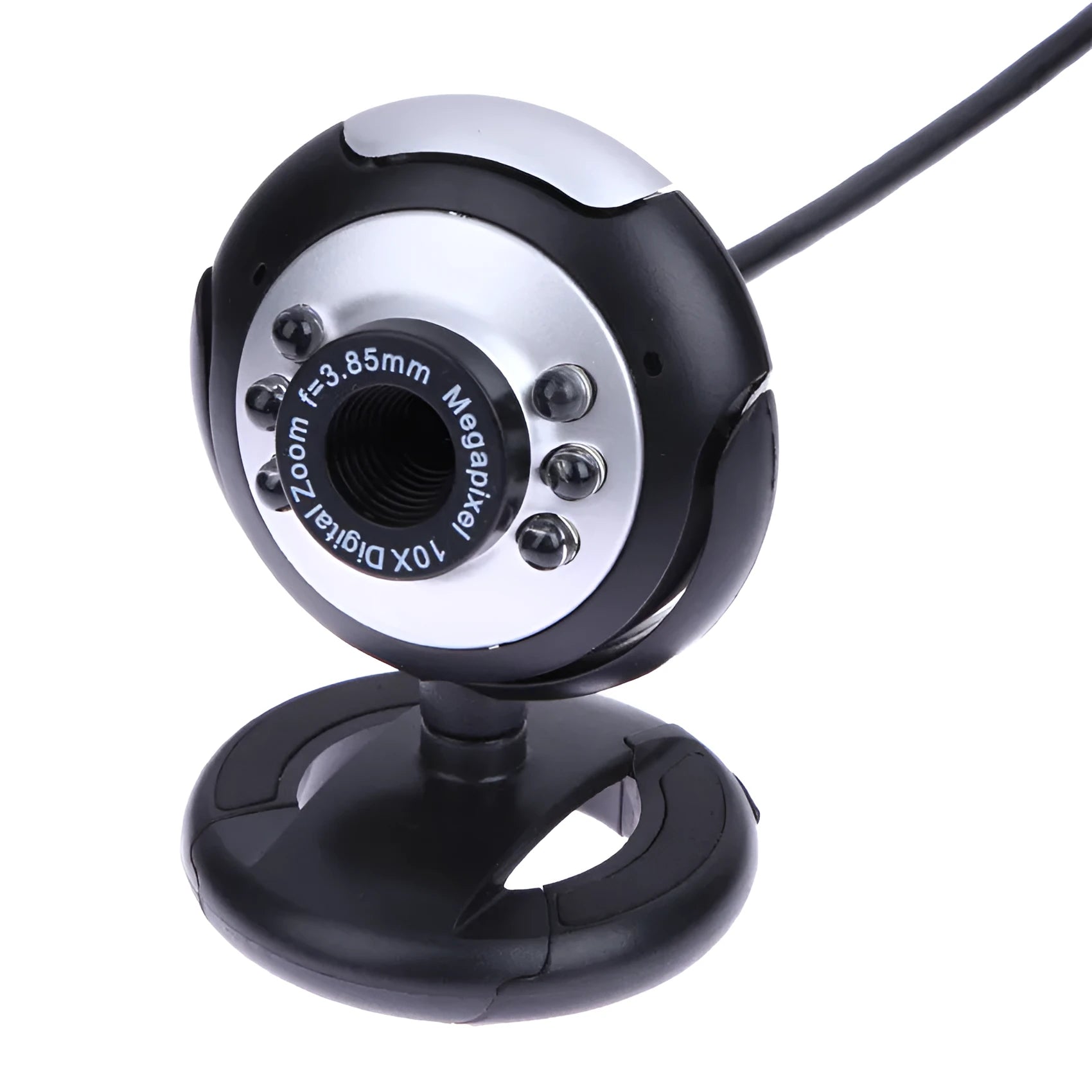 USB webcam with six white LED lights around the lens for computer video calls
