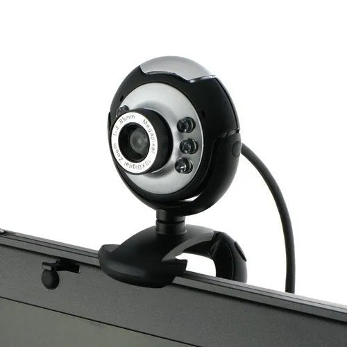 USB webcam with six white LED lights around the lens for computer video calls