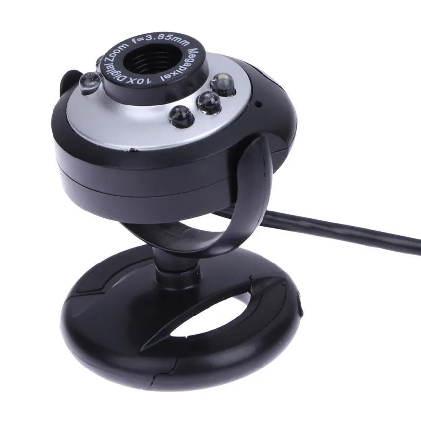 USB webcam with six white LED lights around the lens for computer video calls