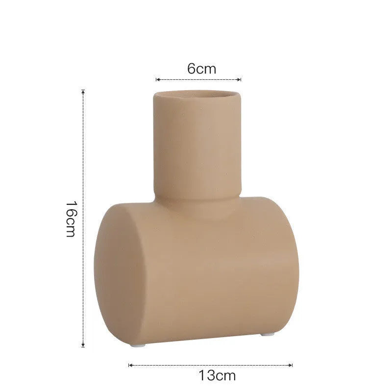 Hammer-textured ceramic vase in Morandi beige, brown, or purple colours