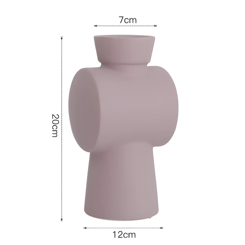 Hammer-textured ceramic vase in Morandi beige, brown, or purple colours