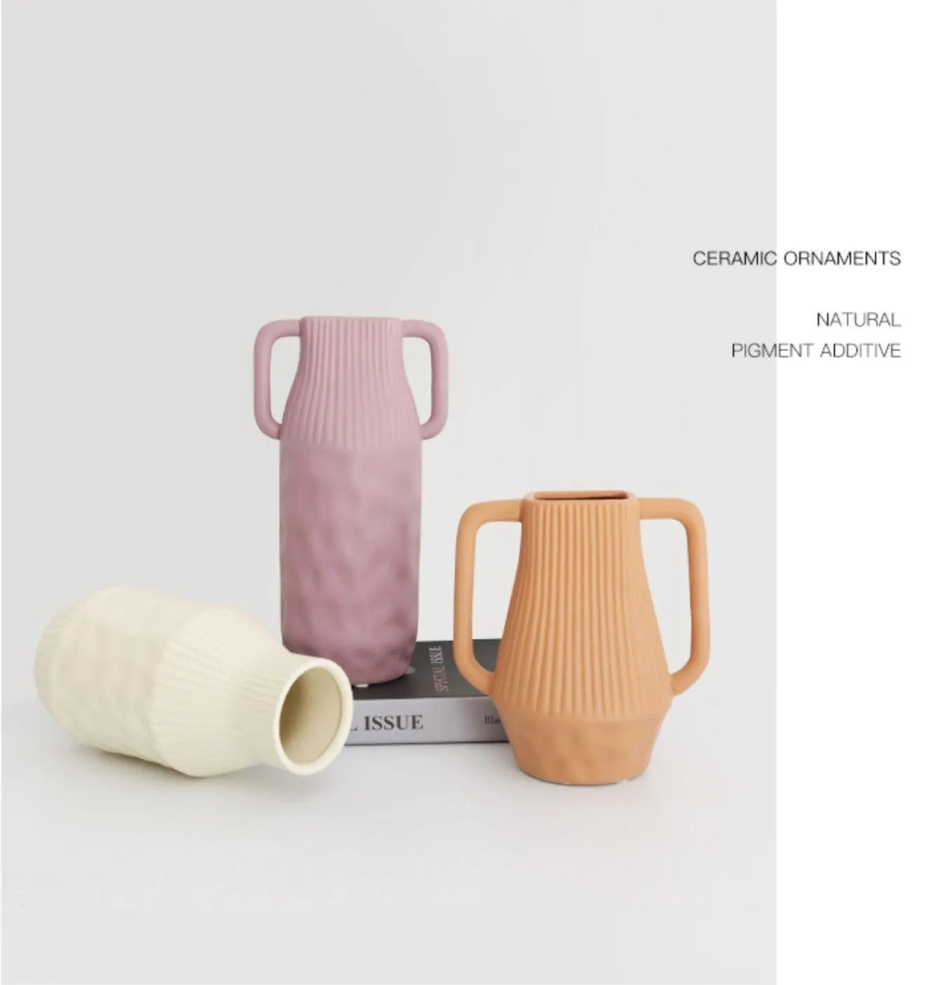Hammer-textured ceramic vase in Morandi beige, brown, or purple colours