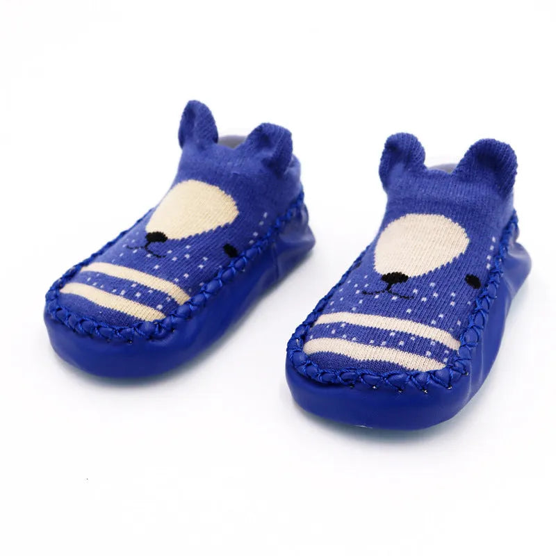 Children's cartoon jacquard non-slip combed cotton floor shoes in multiple colours for baby and toddler indoor use