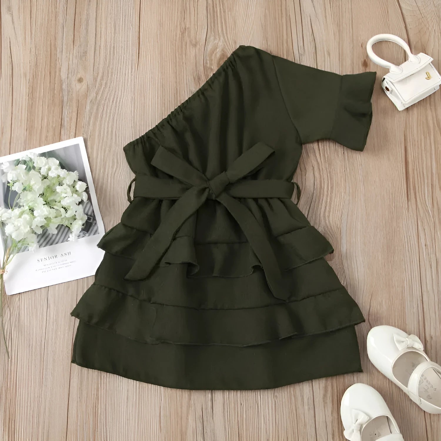 Solid colour dark green jumpsuit hoodie for toddler girls ages 18 months to 2 years sizes 90cm-130cm real shot