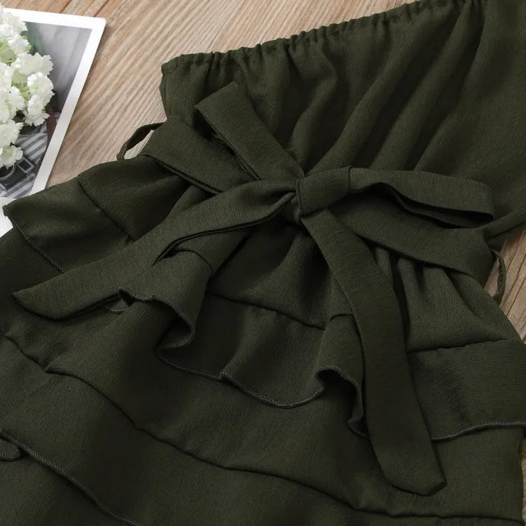Solid colour dark green jumpsuit hoodie for toddler girls ages 18 months to 2 years sizes 90cm-130cm real shot