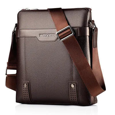 Men's black PU leather shoulder bag with single strap and zip opening