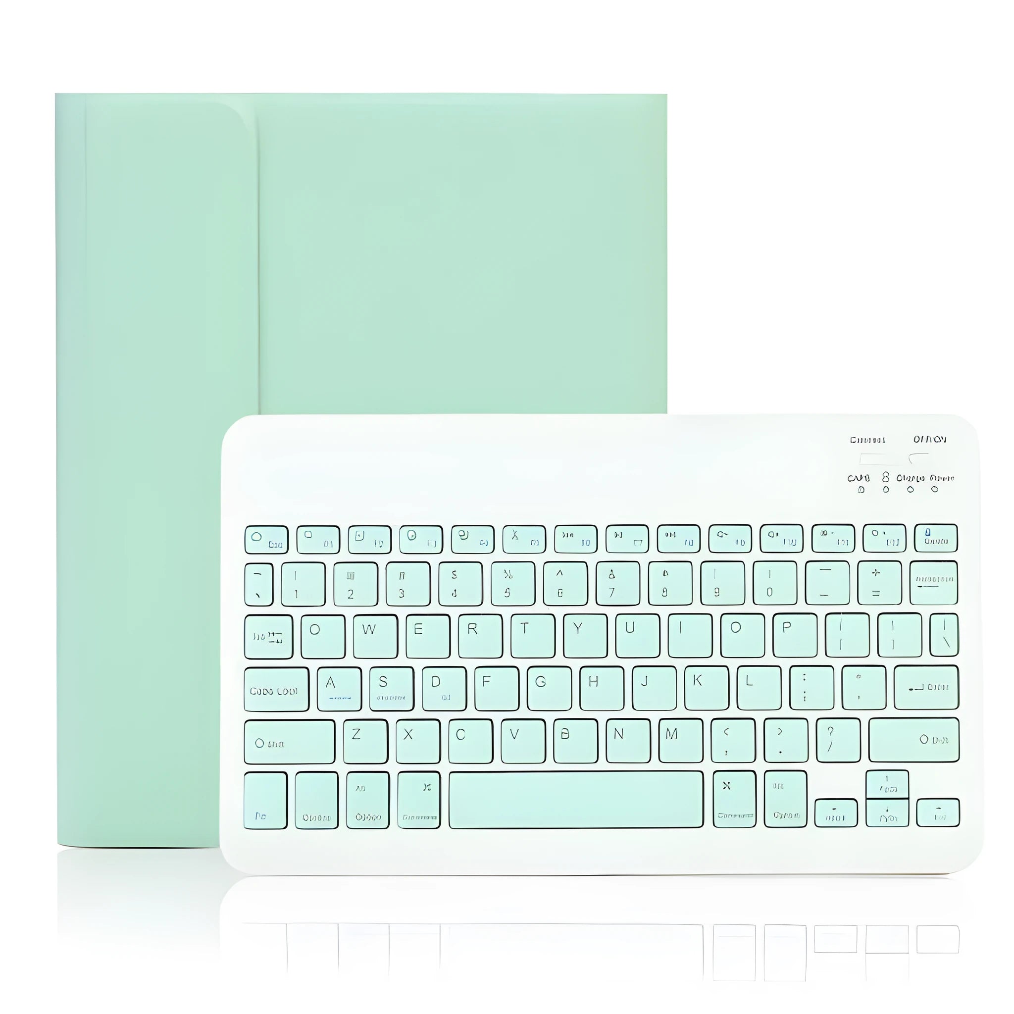 Flat Bluetooth keyboard case for iPad with pen slot, imitation leather clamshell design, pure colour finish