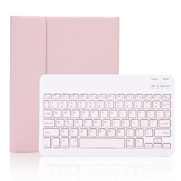 Flat Bluetooth keyboard case for iPad with pen slot, imitation leather clamshell design, pure colour finish