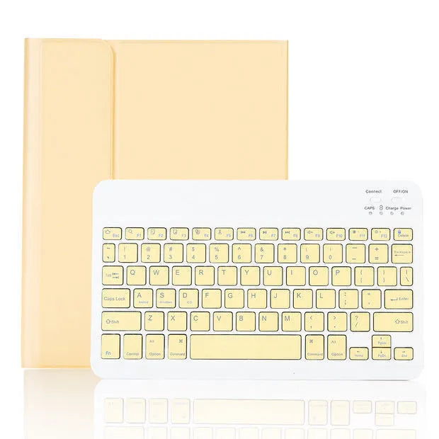 Flat Bluetooth keyboard case for iPad with pen slot, imitation leather clamshell design, pure colour finish