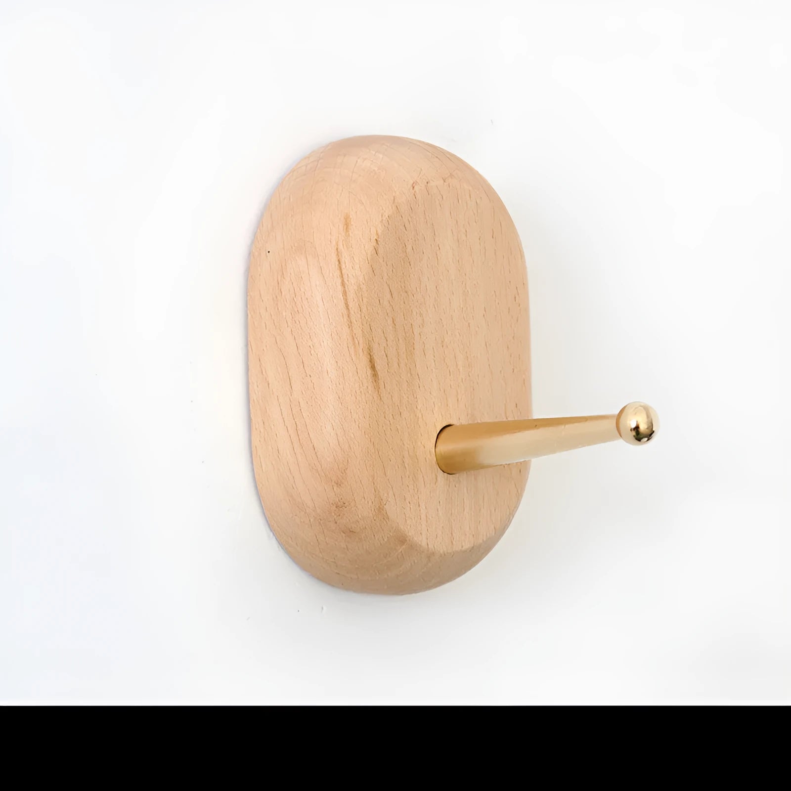 Beech wood adhesive wall hook in five shapes: round, capsule, oval, diamond, and square