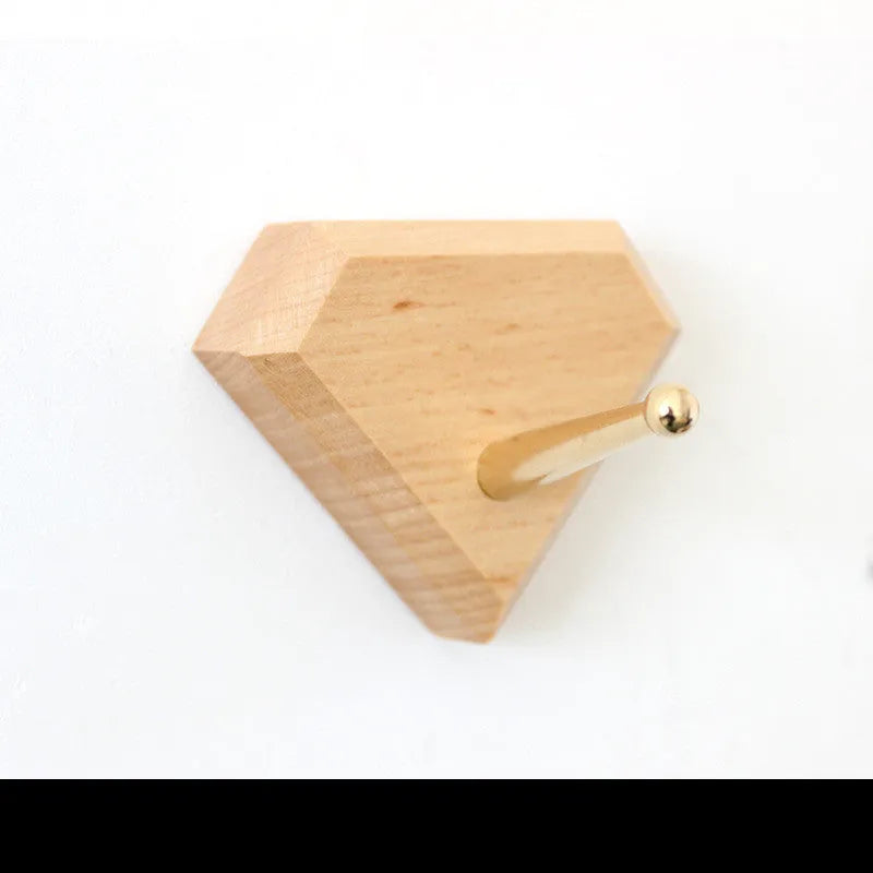 Beech wood adhesive wall hook in five shapes: round, capsule, oval, diamond, and square