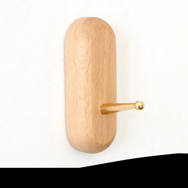Beech wood adhesive wall hook in five shapes: round, capsule, oval, diamond, and square