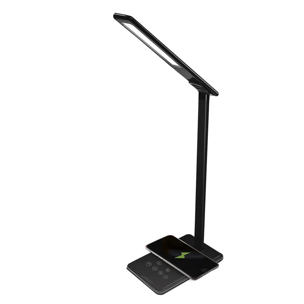 Wireless charging desk lamp in black or white with LED lighting and touch control