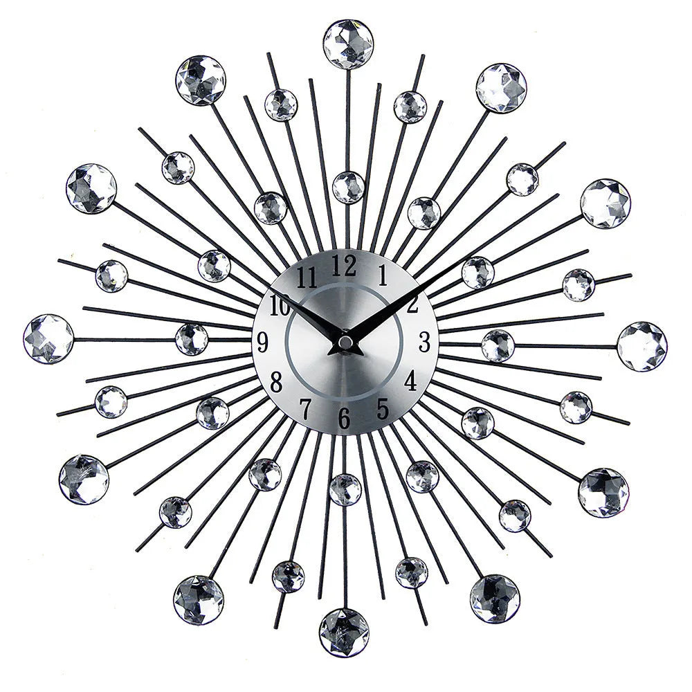 Silver round metal wall clock 33 cm diameter with quartz movement and number display