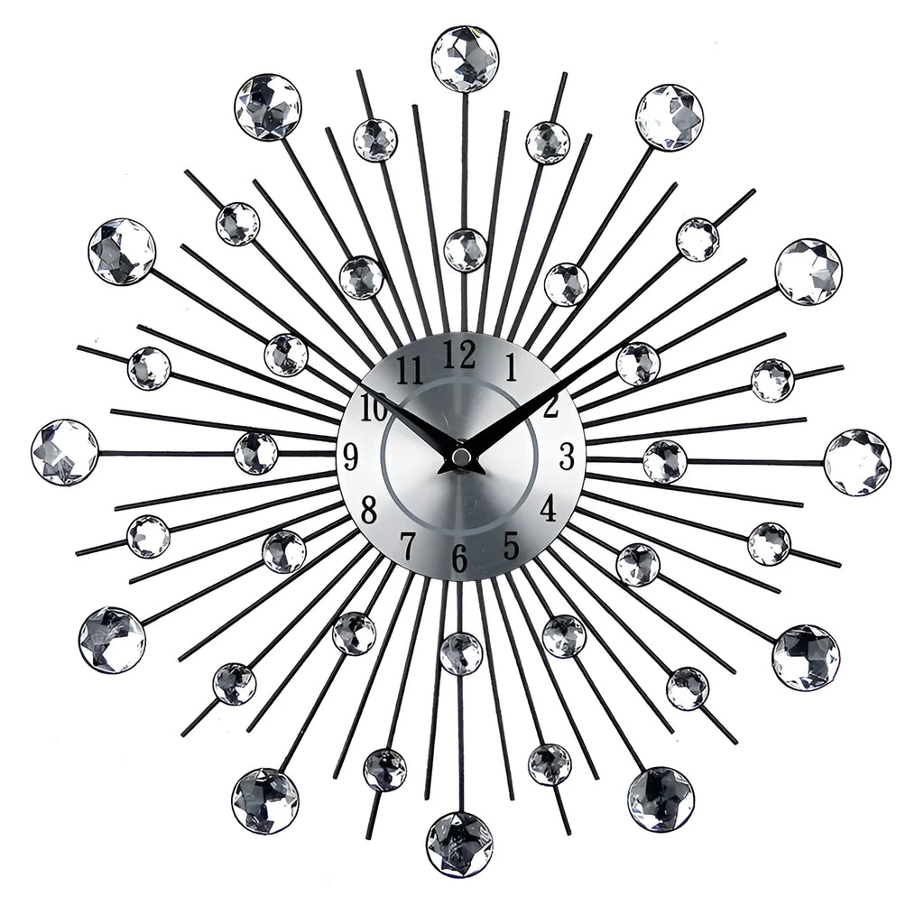 Silver round metal wall clock 33 cm diameter with quartz movement and number display
