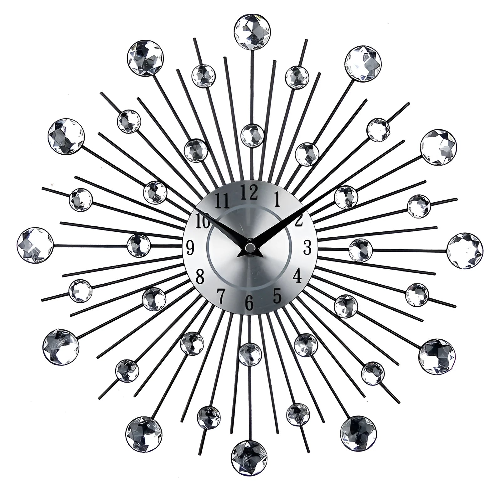 Silver round metal wall clock 33 cm diameter with quartz movement and number display