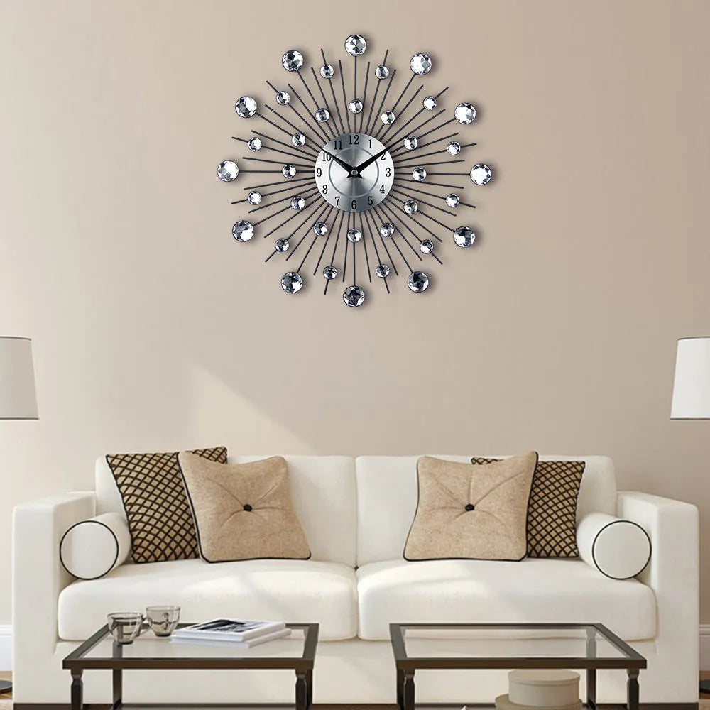 Silver round metal wall clock 33 cm diameter with quartz movement and number display