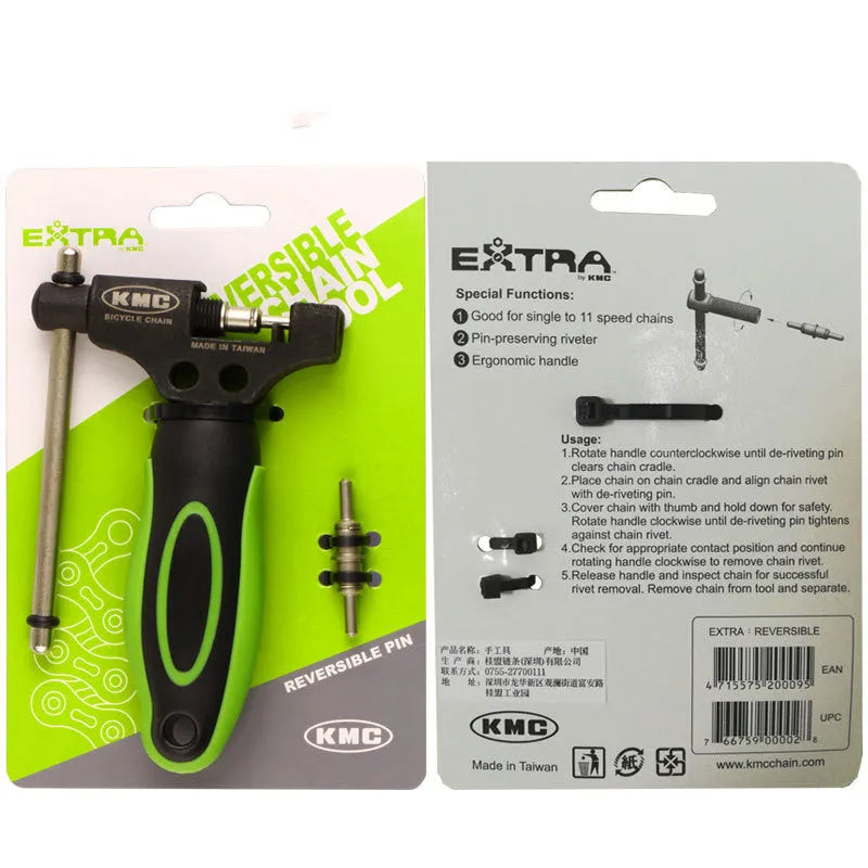Green steel bicycle chain tool with double shaft chaining device for chain pin operations