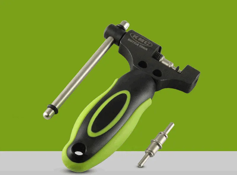 Green steel bicycle chain tool with double shaft chaining device for chain pin operations