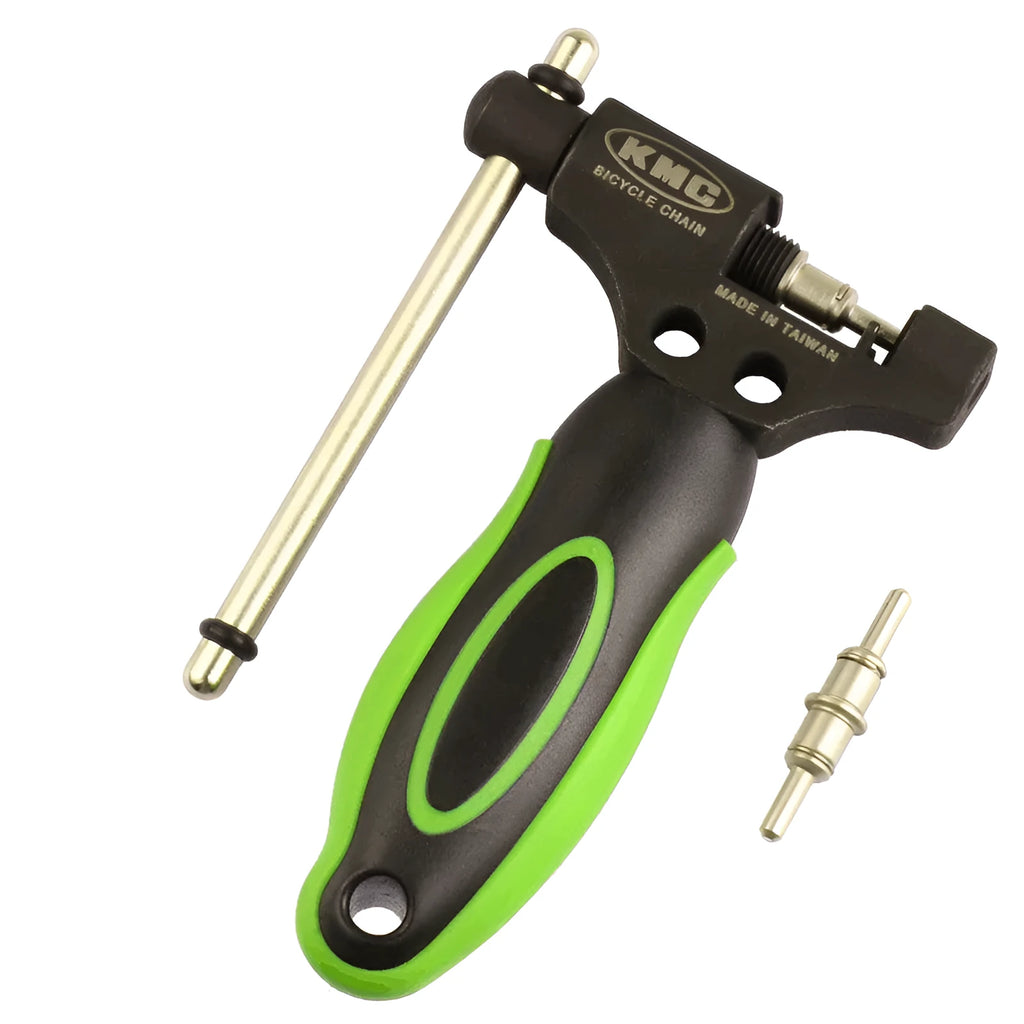 Green steel bicycle chain tool with double shaft chaining device for chain pin operations