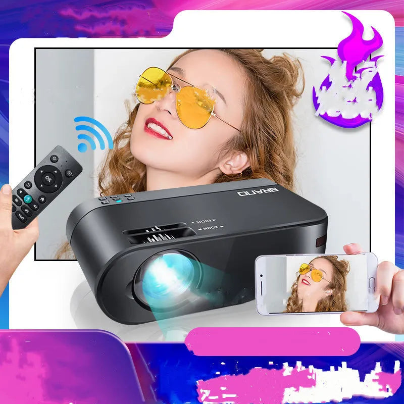 Portable Android WiFi projector with wireless mobile connectivity and 8K lens for home cinema use