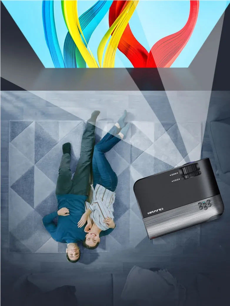 Portable Android WiFi projector with wireless mobile connectivity and 8K lens for home cinema use