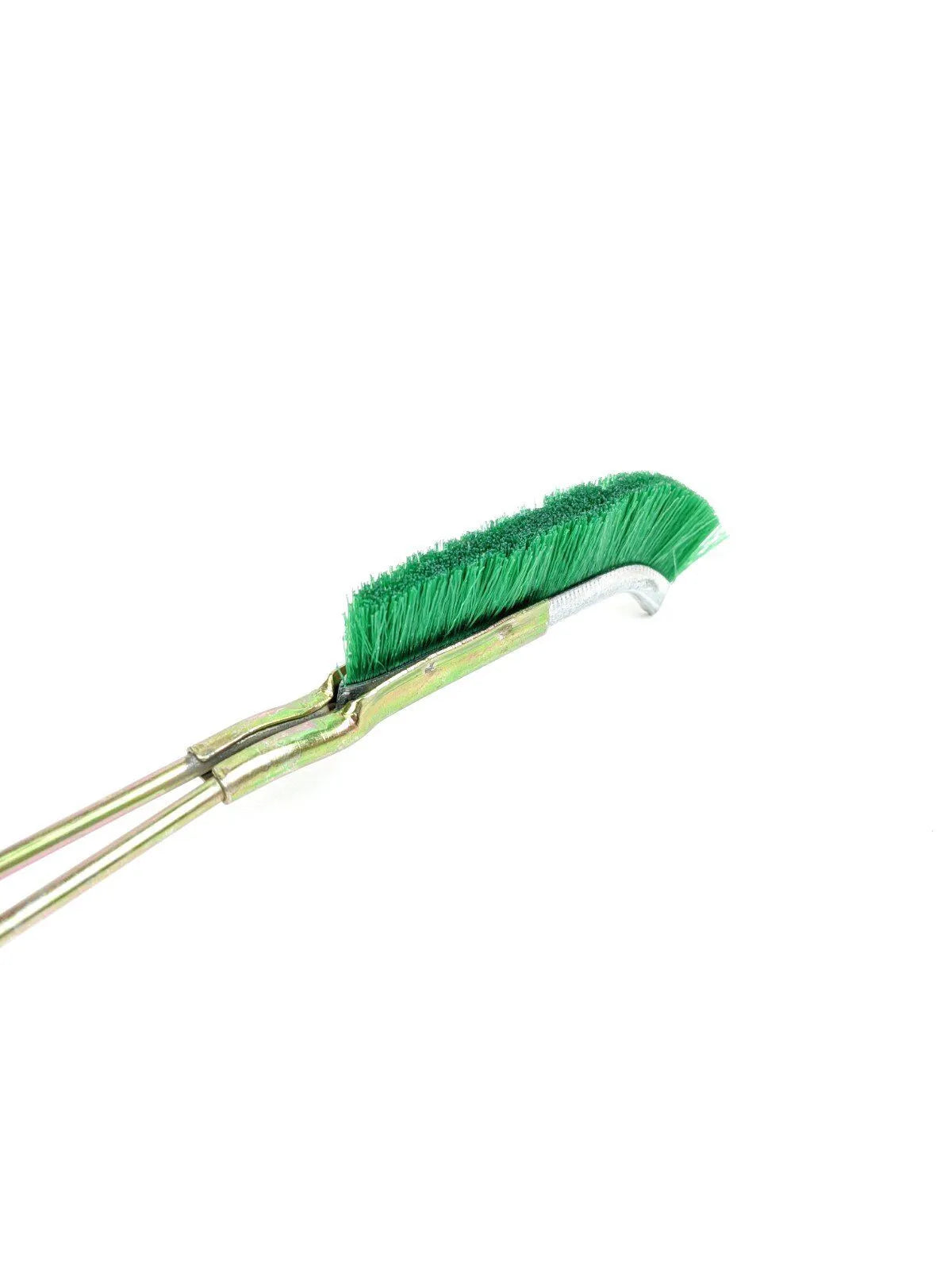 Green mini elbow rust removal brush with metal handle and nylon wire bristles