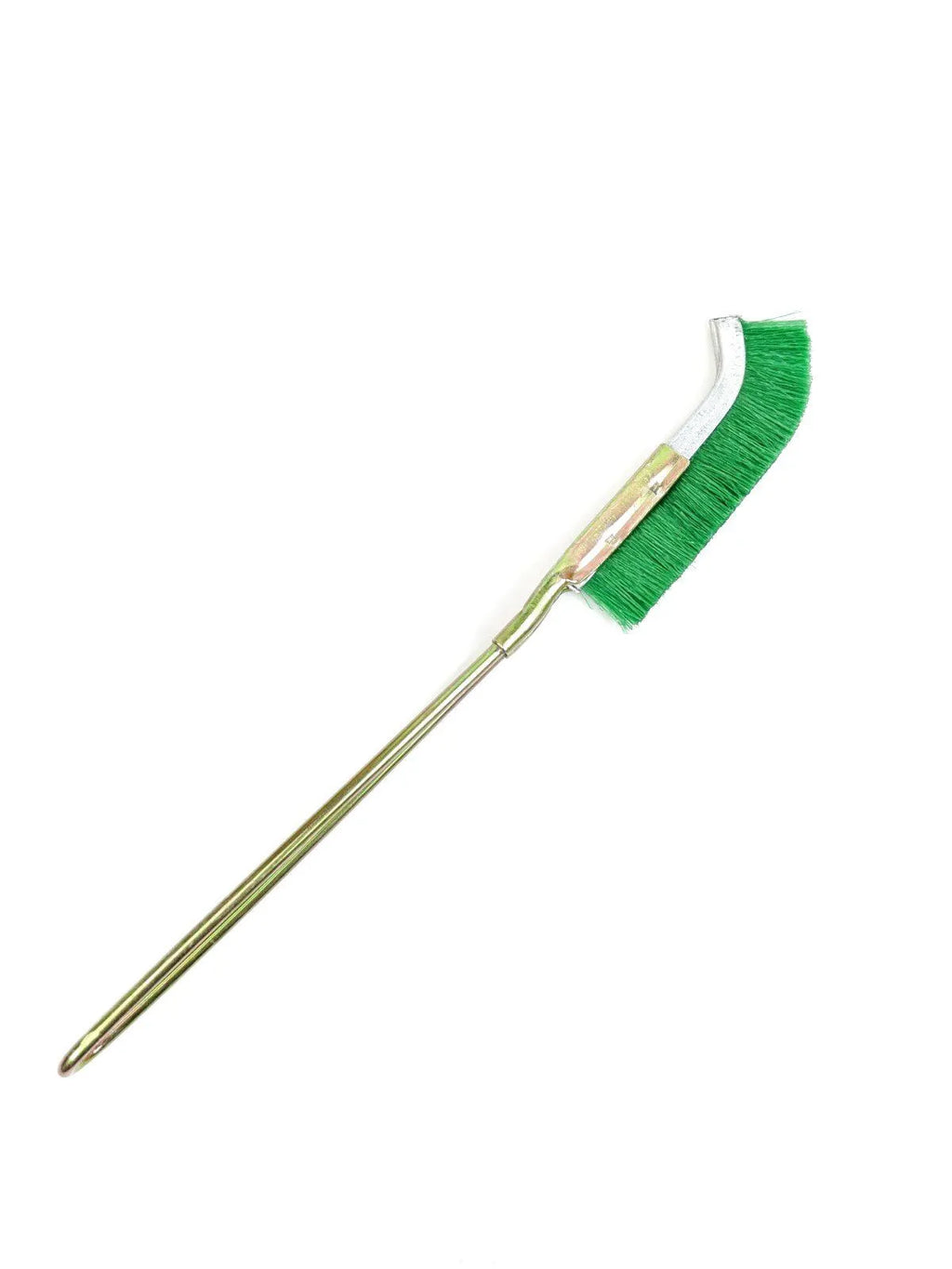 Green mini elbow rust removal brush with metal handle and nylon wire bristles