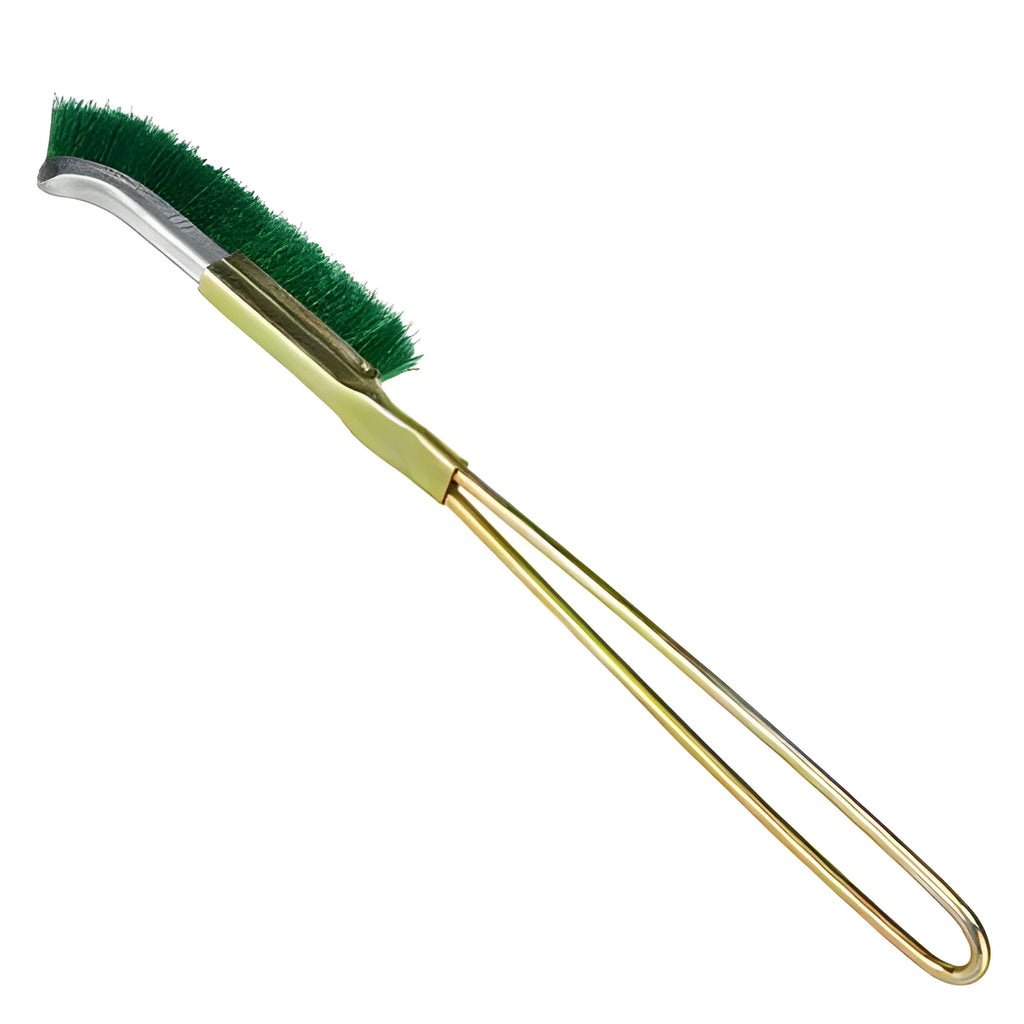 Green mini elbow rust removal brush with metal handle and nylon wire bristles