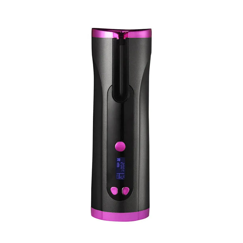 Fully automatic USB cordless curling iron in pink with 3 temperature settings, compact 190x60x50mm
