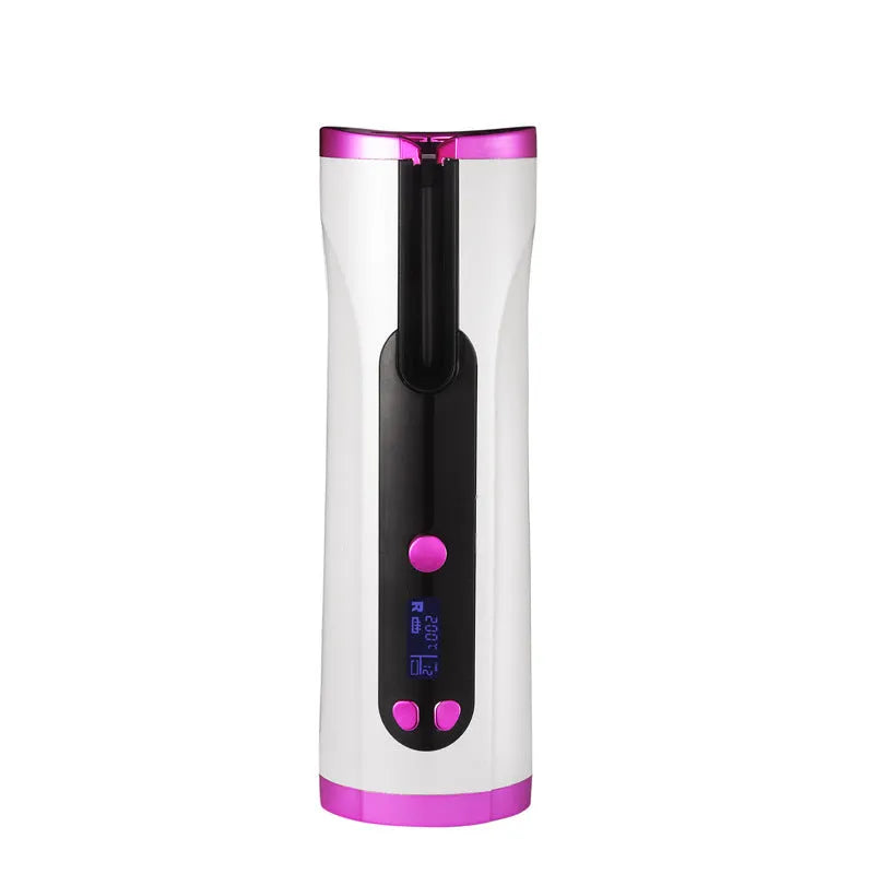 Fully automatic USB cordless curling iron in pink with 3 temperature settings, compact 190x60x50mm