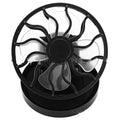 Black solar-powered clip fan with rectangular solar panel for outdoor cooling