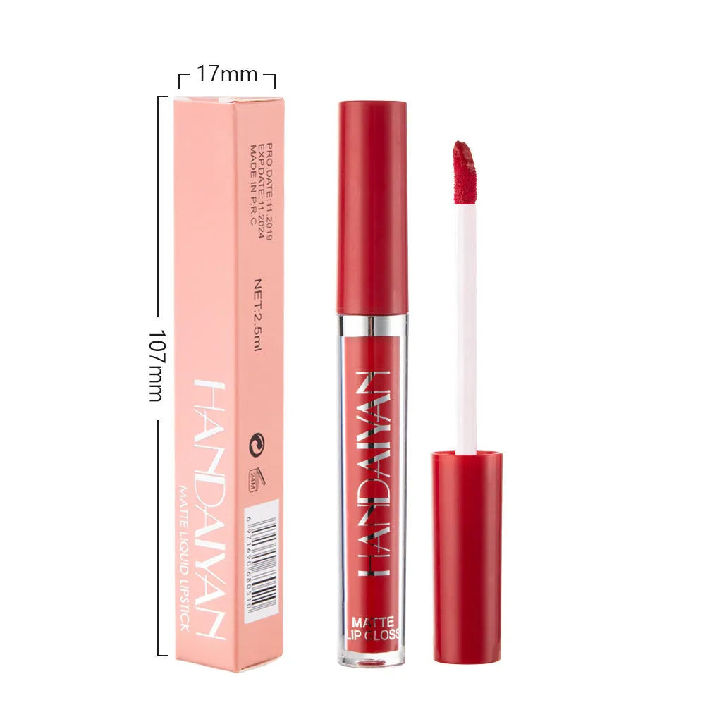 HANDAIYAN matte non-stick cup liquid lipstick in 2.5ml size with multiple colour options.