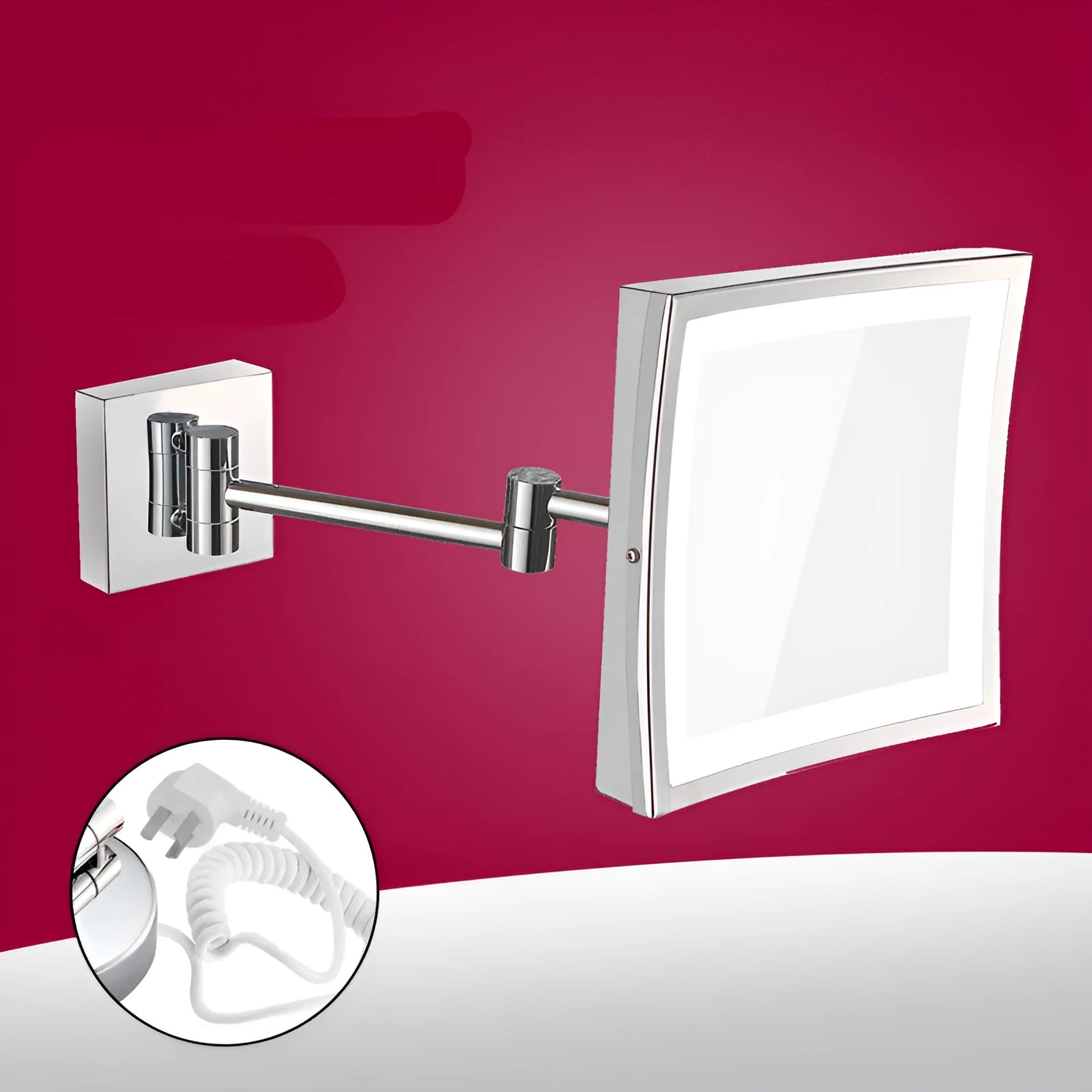 8.5 inch stainless steel folding makeup mirror in antique black finish on a vanity.